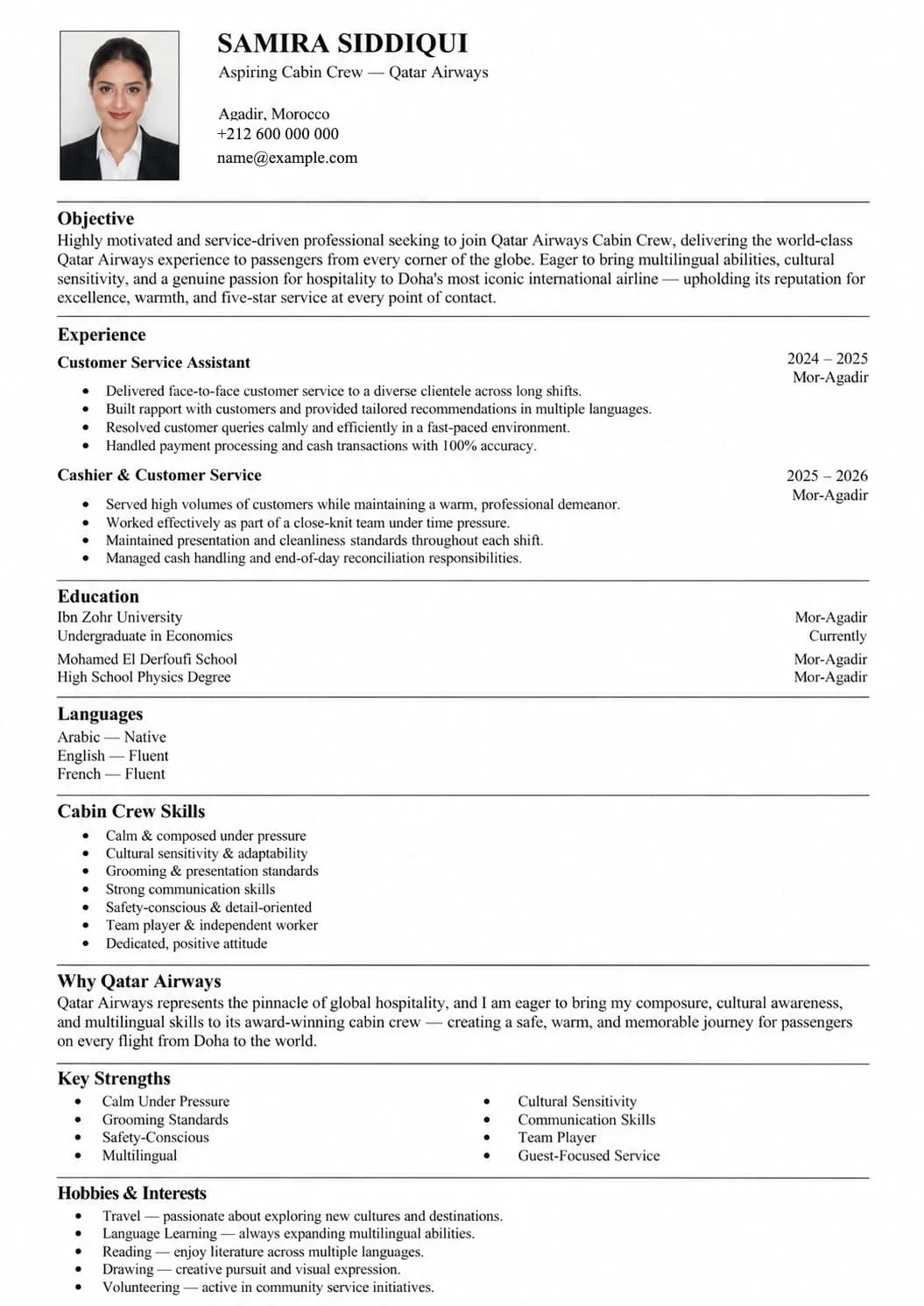 A generically formatted CV, in a plain single-column layout